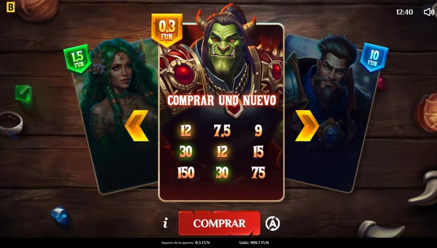 Interfaz del juego de rasca y gana