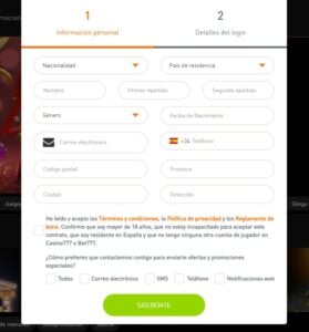 Rellene el registro cuando se inscriba para jugar al rasca y gana