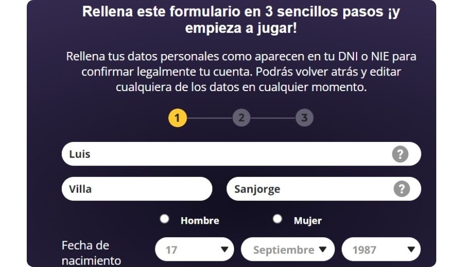 registro en casino