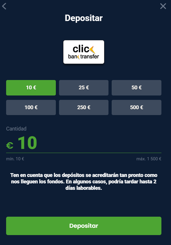 ajusta el monto a depositar