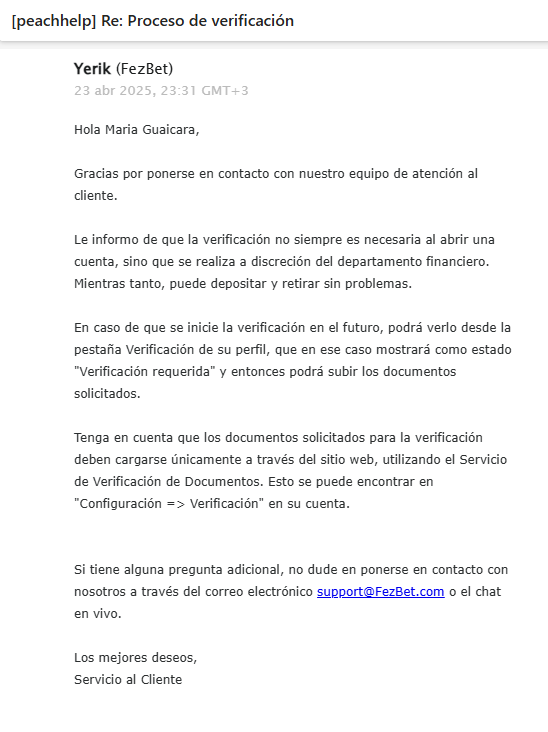 verificación fezbet