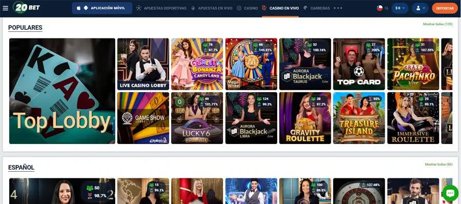 20bet bitcoin para casino en vivo