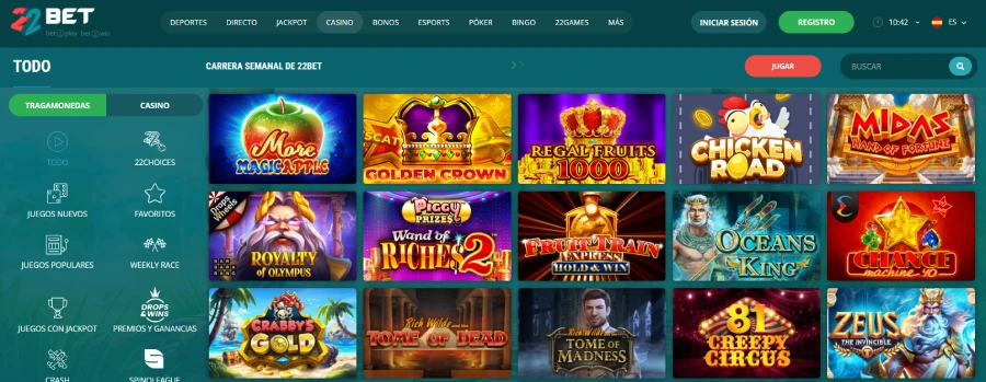 Capturade pantalla 22bet Casino tragamonedas