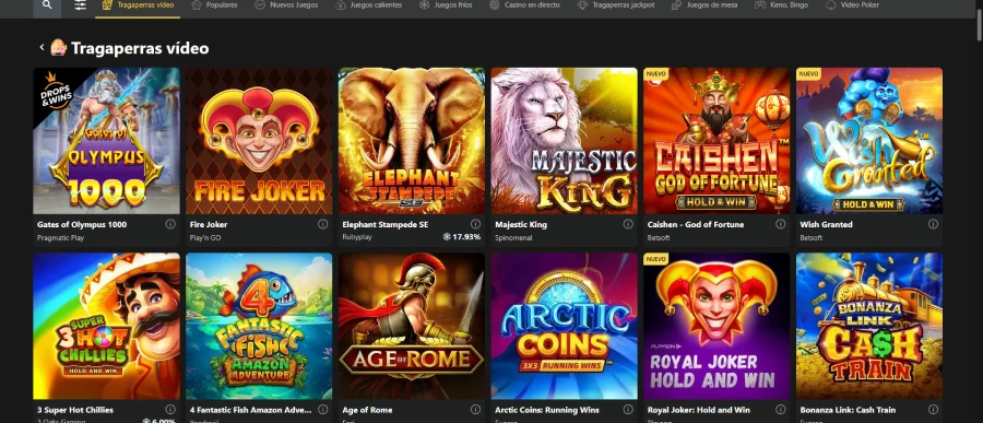 Capturade pantalla BetOBet Casino tragamonedas