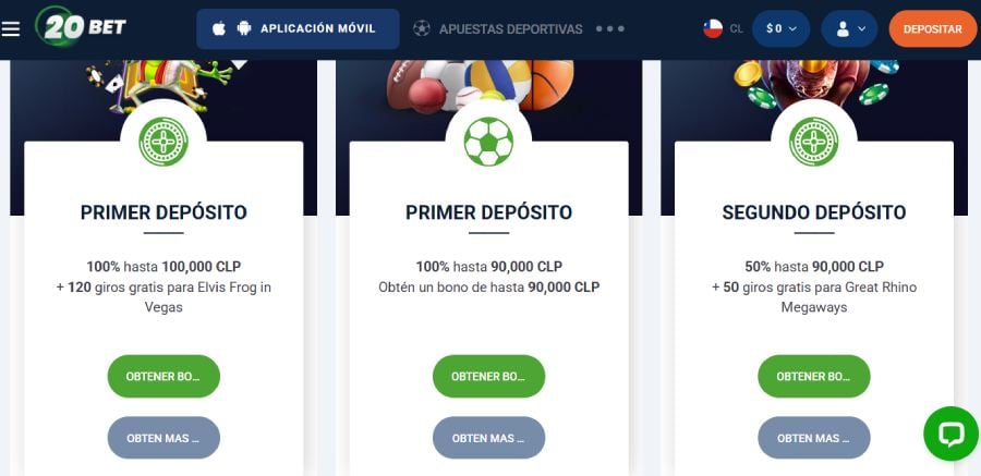 Captura de pantalla de los promociones en 20bet