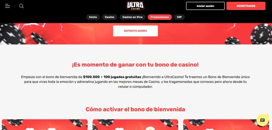 Captura de pantalla de los promociones en Ultra Casino