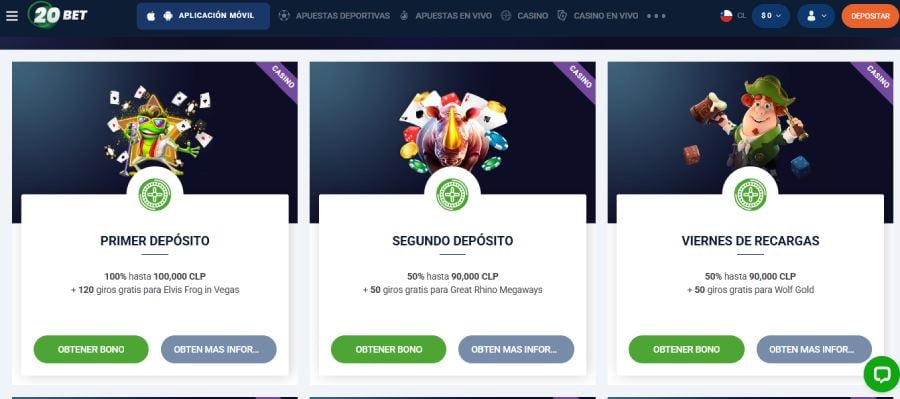 Captura de pantalla bono sin deposito 20bet