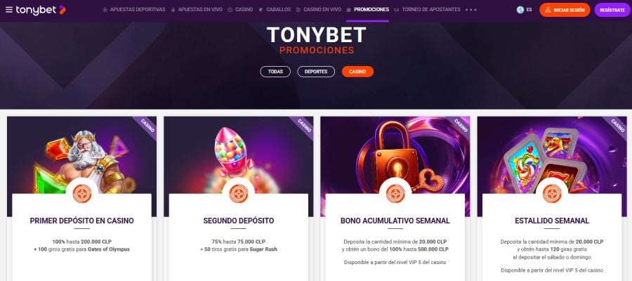 Captura de pantalla bono sin deposito Tonybet