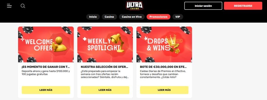 Captura de pantalla bono sin deposito Ultra Casino