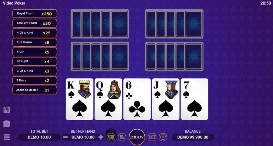 Las cartas iniciales en el video poker