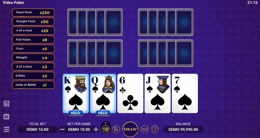 Elección de las cartas en el video poker