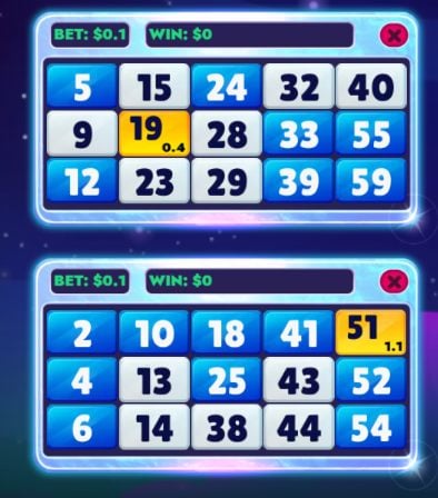 Captura de pantalla de los cartones en bingo