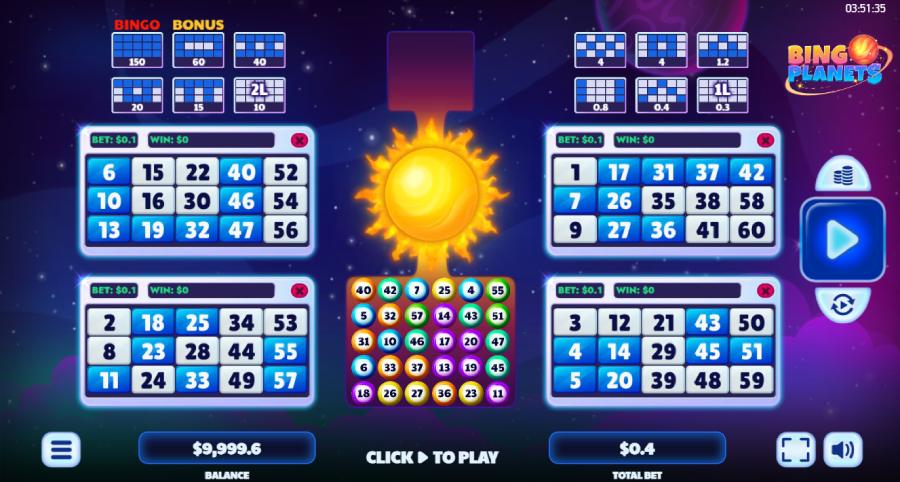 Captura de pantalla del inicio del juego en bingo