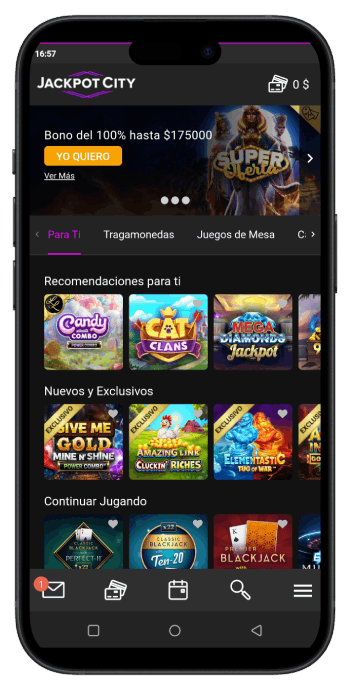 Interfaz movil Jackpot City
