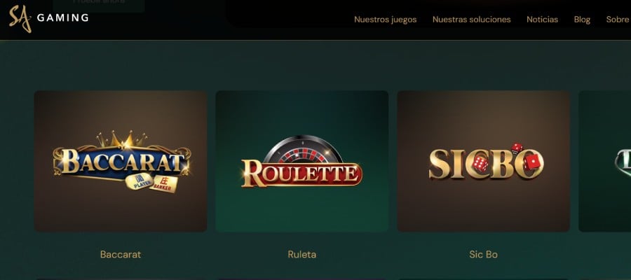 Captura de pantalla del proveedor SA Gaming