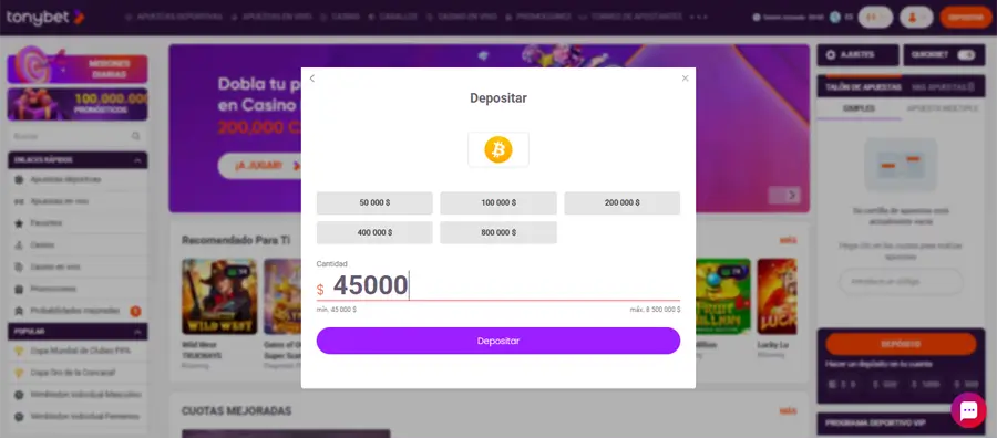 tonybet aceptan bitcoin