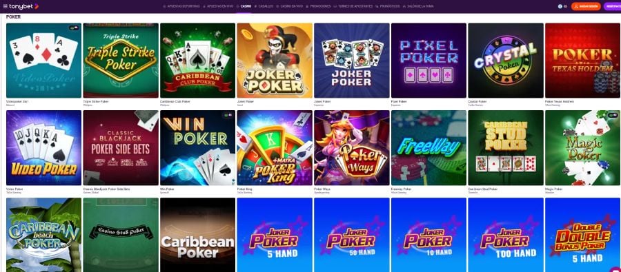 Captura de pantalla del poker en Tonybet