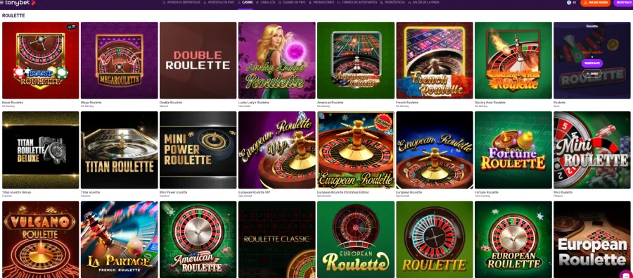 Captura de pantalla de la ruleta en Tonybet