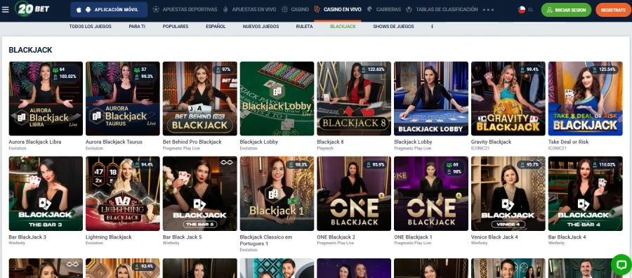 20bet blackjack casino en vivo chile