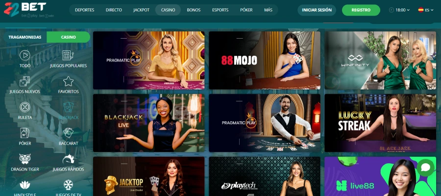 22bet blackjack casino en vivo chile