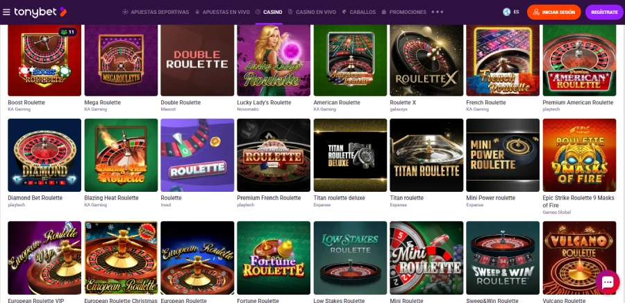 Captura de pantalla Tonybet ruleta