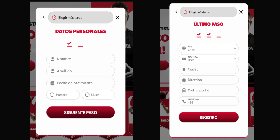 Registro en Betista paso 3 & 4