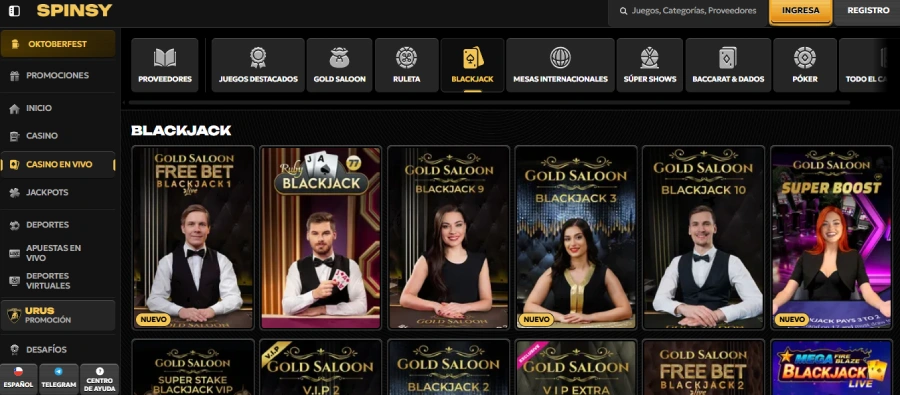 Spinsy blackjack casino en vivo chile