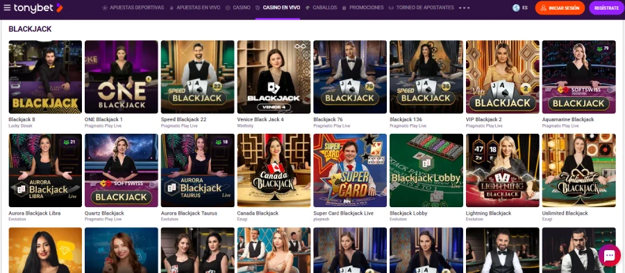 TonyBet blackjack casino en vivo chile