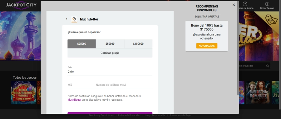 Depósito con MuchBetter en Jackpot City