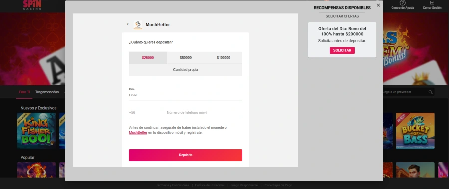 Depósito con MuchBetter en Spin Casino