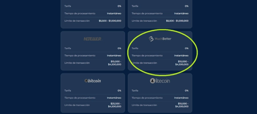 seleccionar metodo de pago Muchbetter