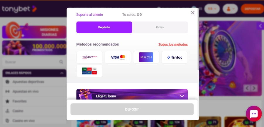 depositar tonybet