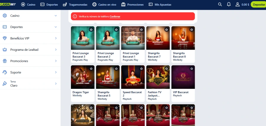 Juegos de baccarat en Jugabet