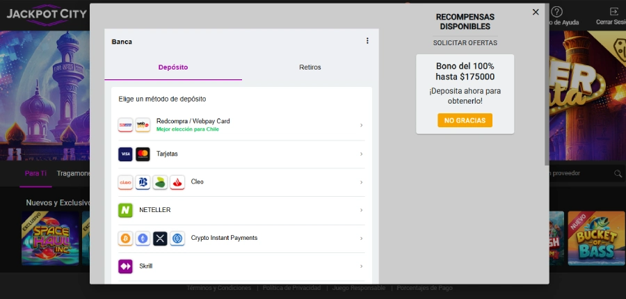Depósito Pesos Chilenos Jackpot city