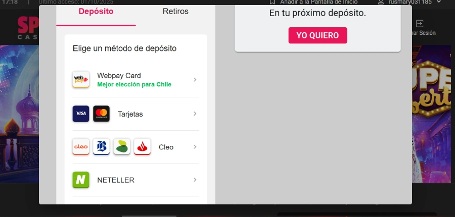 Depósito Pesos Chilenos Spin Casino