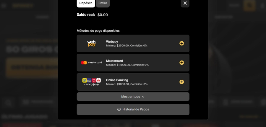 Depósito Pesos Chilenos Spinsy