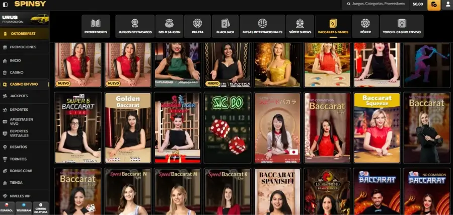 Juegos de baccarat en Spinsy
