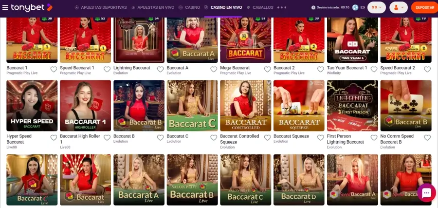 Juegos de baccarat en TonyBet
