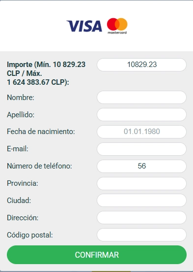 Captura de pantalla de la finalización del depósito con Visa