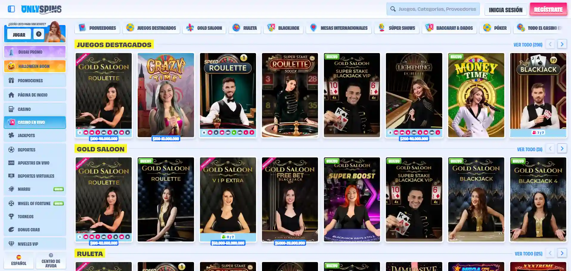 juegos en vivo onlyspins