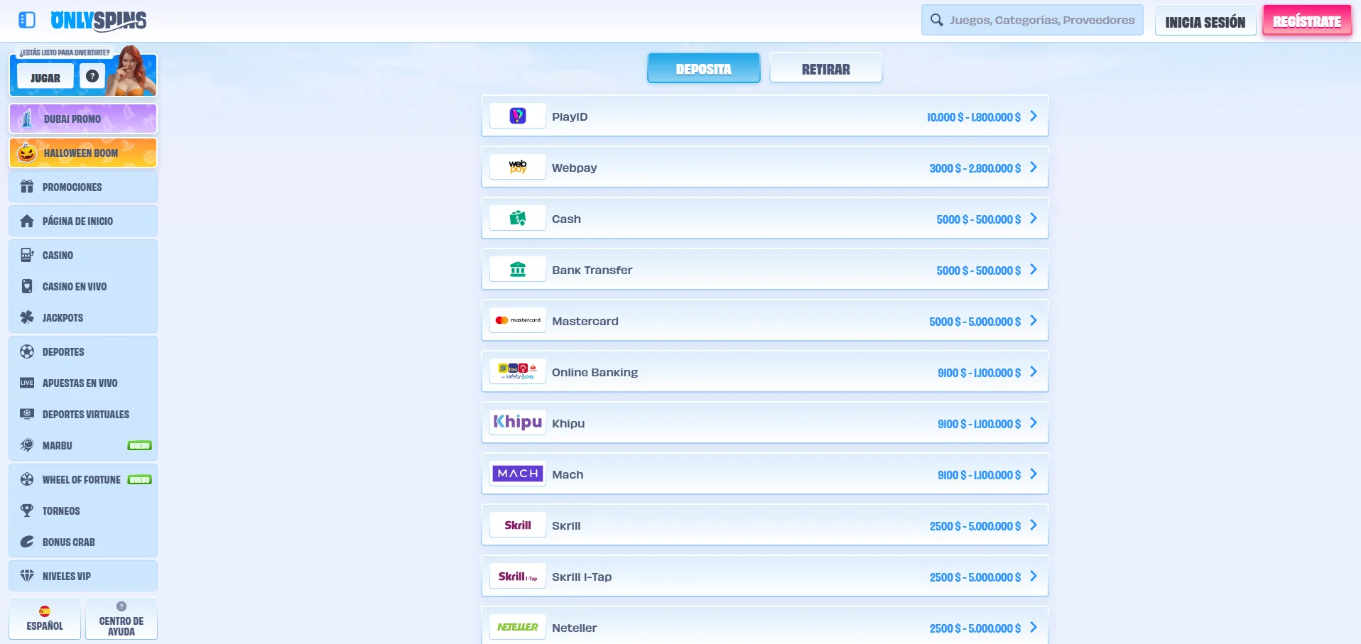 metodos de pago onlyspins