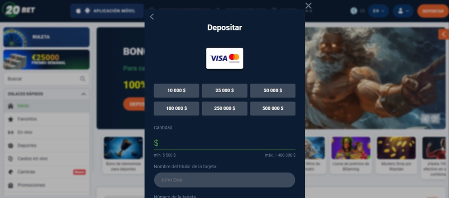 Pagamento con Mastercard en 20bet Casino
