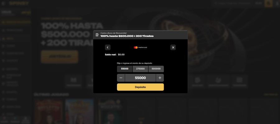 Pagamento con Mastercard en Spinsy Casino