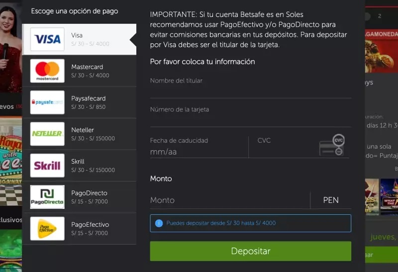 métodos de pago betsafe