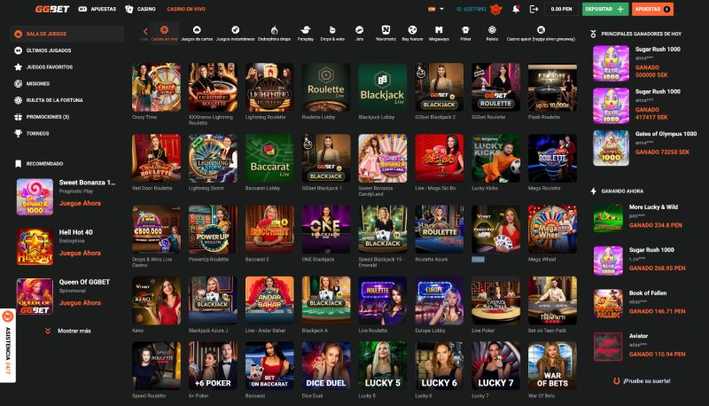 Casino en vivo en GGBet Perú