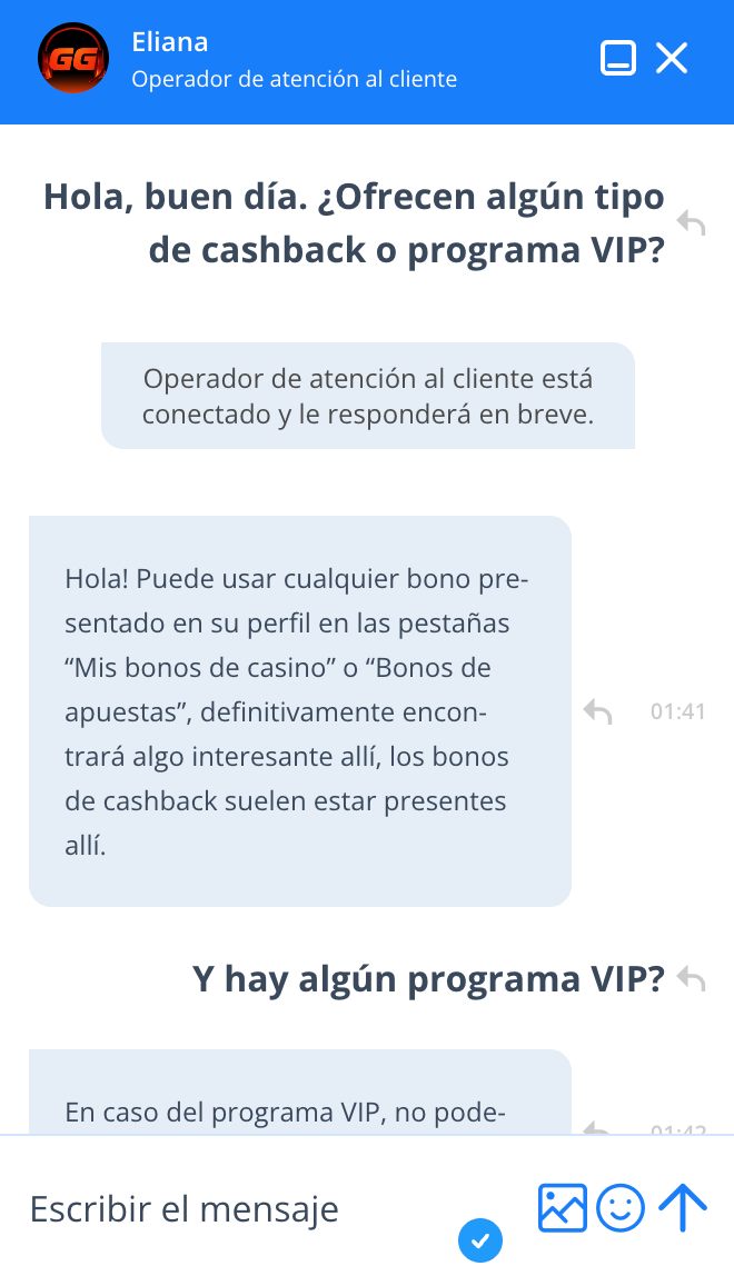 Servicio de atención al cliente en GGBet Casino