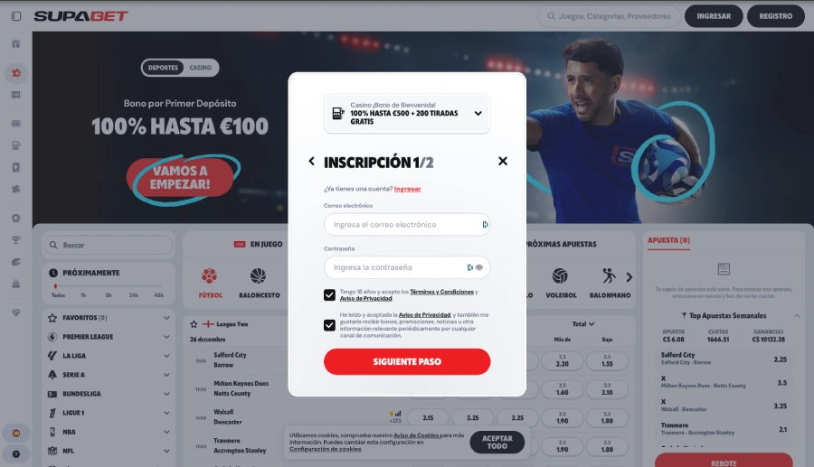 Registrarse en Supabet Casino paso 3