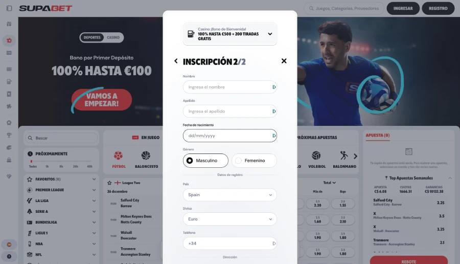 Registrarse en Supabet Casino paso 4
