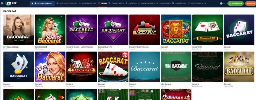 Los juegos de baccarat en 20bet