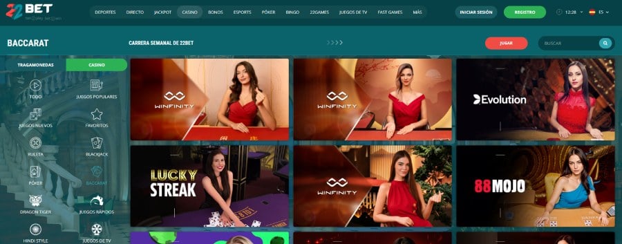 Los juegos de baccarat en 22bet